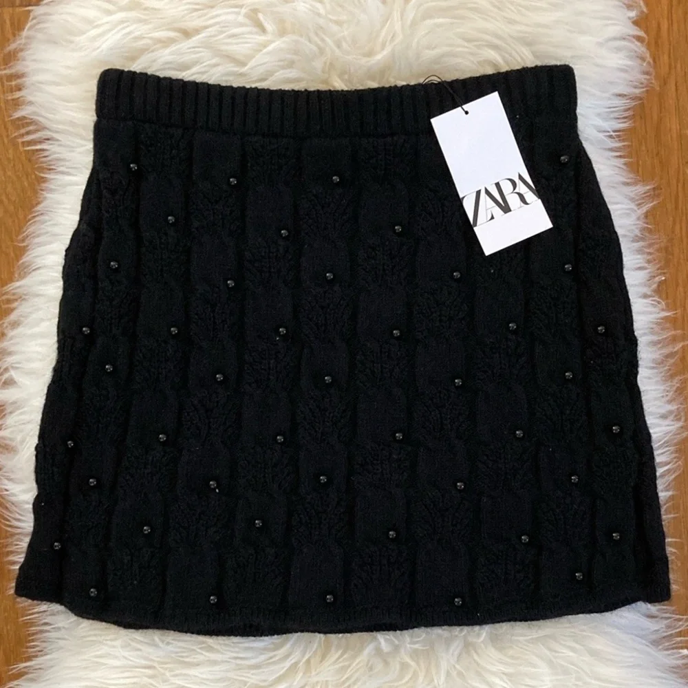 Zara Pearl Detail Cable Knit Mini Skirt